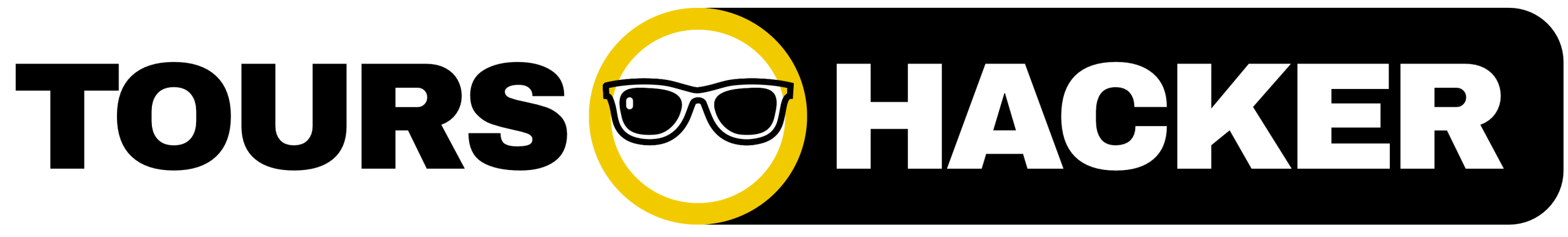 Logo with 'TOURS HACKER' and sunglasses in the letter 'O'.