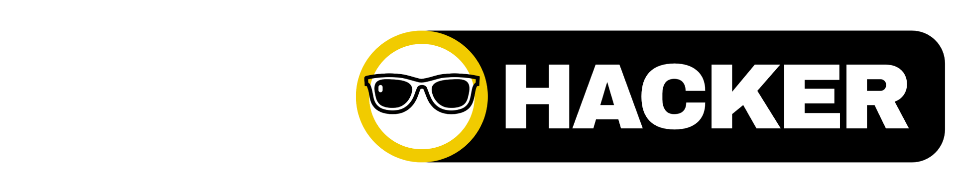 Logo with the word HACKER and a smiling face with sunglasses.